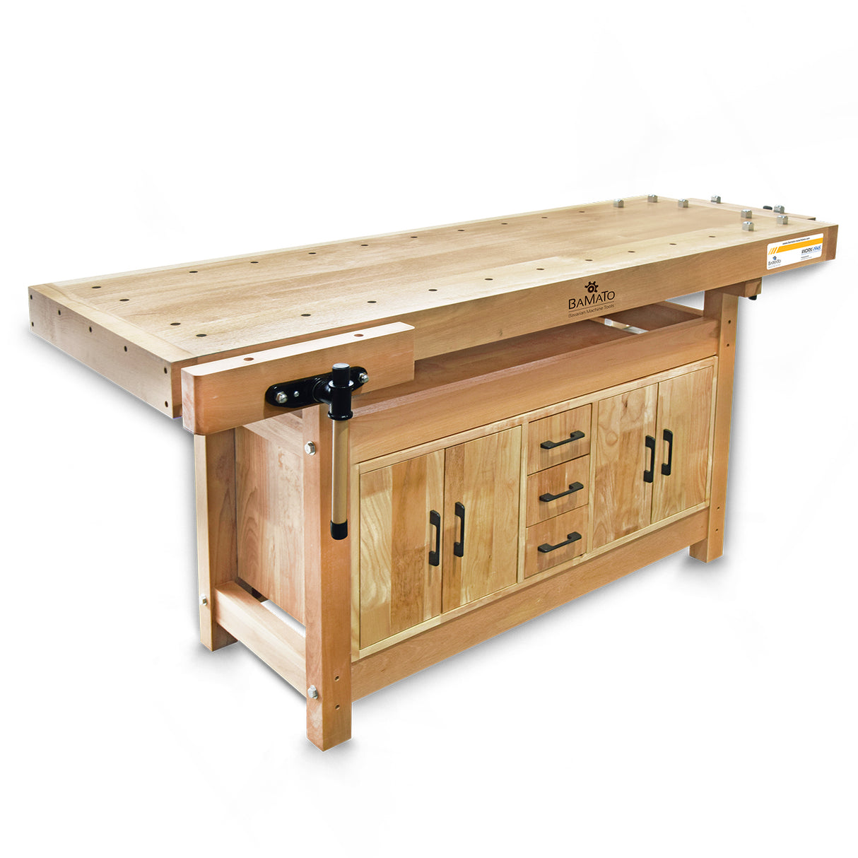 BAMATO WORK-1945 Werkbank mit Einbauschrank aus Massivholz