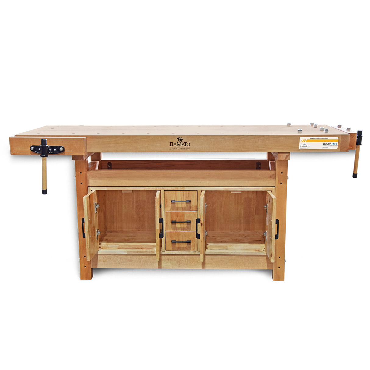 BAMATO WORK-1945 Werkbank mit Einbauschrank aus Massivholz