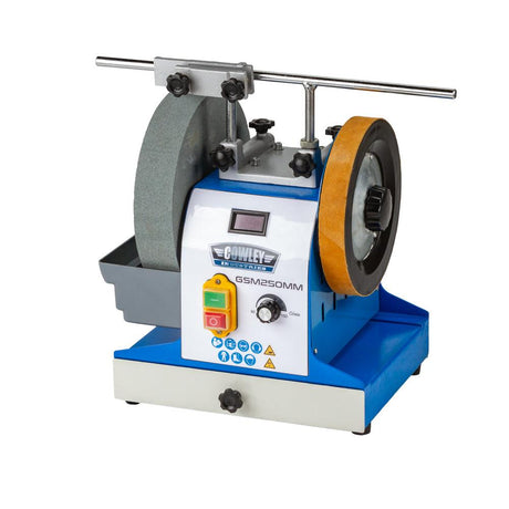 Cowley Nassschleifer, Nass-Schleifmaschine mit Drehzahlregler, Schleifbock, Schleifmaschine für Werkzeuge 200W 230V - GSM250MM - Tools.de TP Profishop GmbH