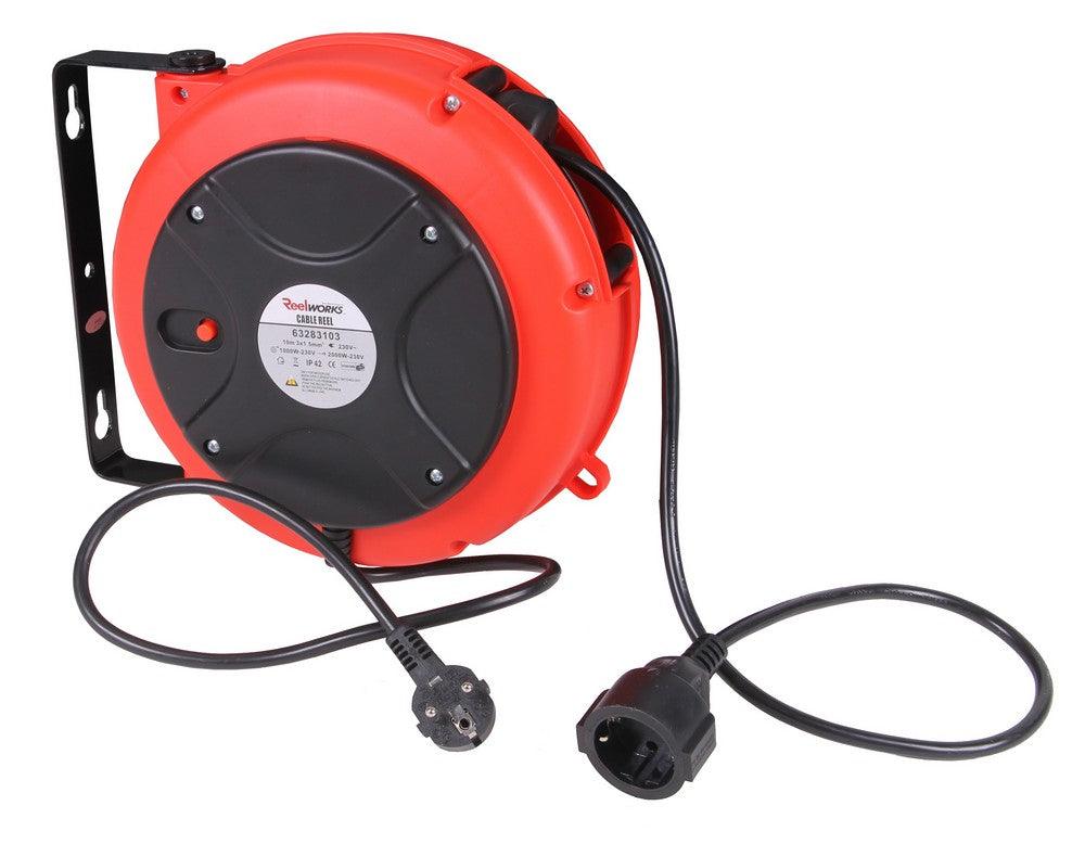Fluxon Kabeltrommel Automatik 230V 10m 3x1,5mm² Kabelaufroller, Verlängerungskabel Kabelroller - Automatisch Einziehbare Kabeltrommel - CR10V230H - Tools.de TP Profishop GmbH