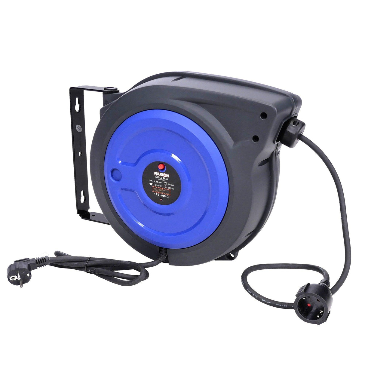 Fluxon Kabeltrommel Automatik 230V 15m 3x1,5mm² Kabelaufroller, Verlängerungskabel Kabelroller - Automatisch Einziehbare Kabeltrommel - CR15V230E - Tools.de TP Profishop GmbH