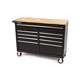 HBM Mobiler Werkzeugwagen mit Robuster Holzplatte, Schwarz - 117 cm - Vielseitige Werkbank für Profi-Handwerker - Tools.de TP Profishop GmbH