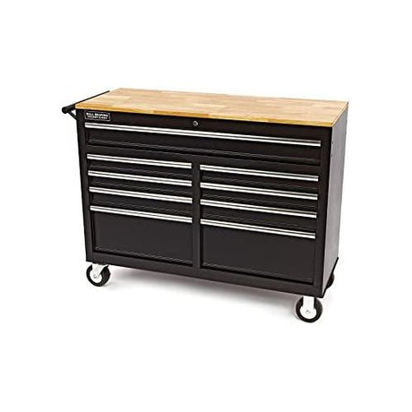 HBM Mobiler Werkzeugwagen mit Robuster Holzplatte, Schwarz - 117 cm - Vielseitige Werkbank für Profi-Handwerker - Tools.de TP Profishop GmbH