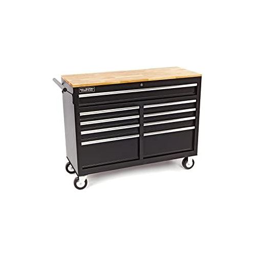 HBM Mobiler Werkzeugwagen mit Robuster Holzplatte, Schwarz - 117 cm - Vielseitige Werkbank für Profi-Handwerker - Tools.de TP Profishop GmbH