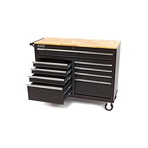HBM Mobiler Werkzeugwagen mit Robuster Holzplatte, Schwarz - 117 cm - Vielseitige Werkbank für Profi-Handwerker - Tools.de TP Profishop GmbH