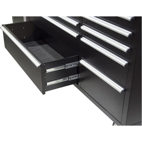 KROFtools Profi 215cm Werkbank mit Schubladen, Werkzeugwagen mit 6 Rollen, fahrbare Werkbank, Massivholzplatte inkl. Rückwand, Haken & Ablagefächer - Tools.de TP Profishop GmbH