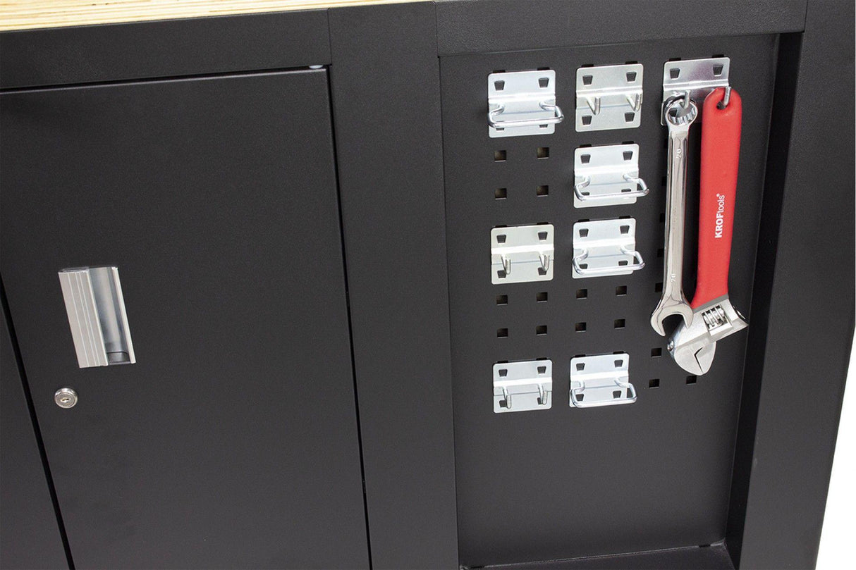 KROFtools Profi fahrbare Werkbank mit Schubladen, 10 Schubladen, 1 Flügeltür, Werkbank mit kleine Lochwand, Werkstattausrüstung Tools.de - Werktisch Montagewerkbank Werkstatttisch - kugelgelagerten Schubladen - Tools.de TP Profishop GmbH