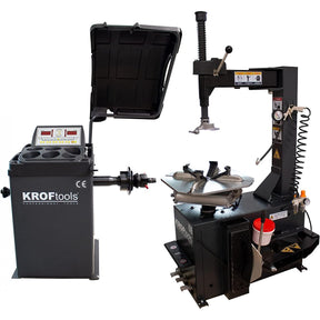 KROFtools Reifenmontiergerät Set, Reifenwechsel-KIT, halbautomatische Reifenmontiermaschine Set mit festem Arm, 220V, Abdrückkraft: 2700kg + halbautomatische Radauswuchtmaschine 10"-24" - Tools.de TP Profishop GmbH