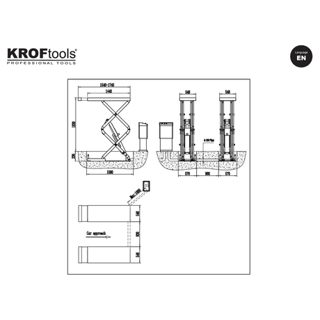 KROFtools Unterflur Scherenhebebühne 3.5 Tonnen Modell 9810 - Elektro Hydraulische Scherenhebebühne - Tools.de TP Profishop GmbH