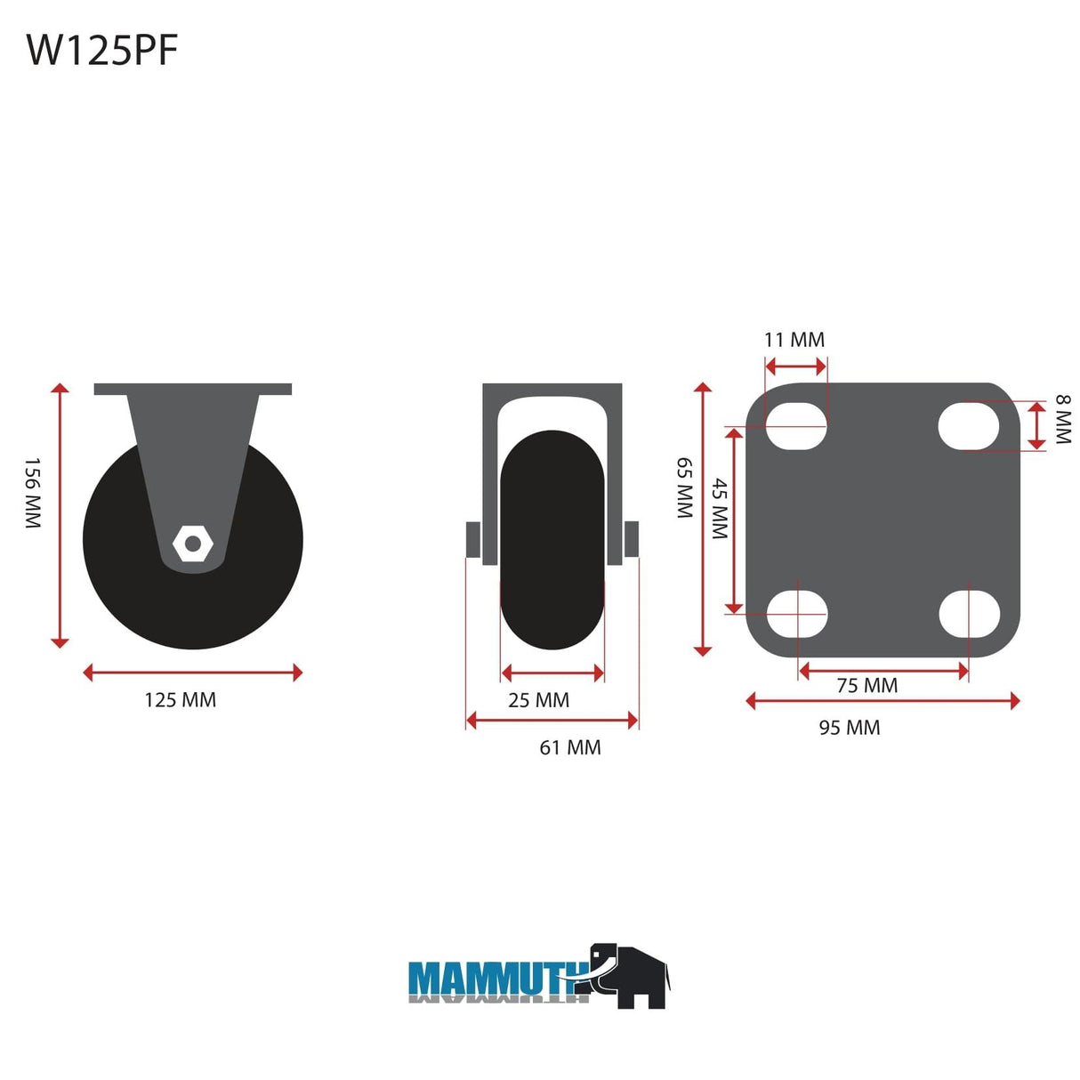 MAMMUTH Bockrolle 150kg 125 x 25mm PU Ersatzrad Ersatzrolle Rolle W125PF - Tools.de TP Profishop GmbH