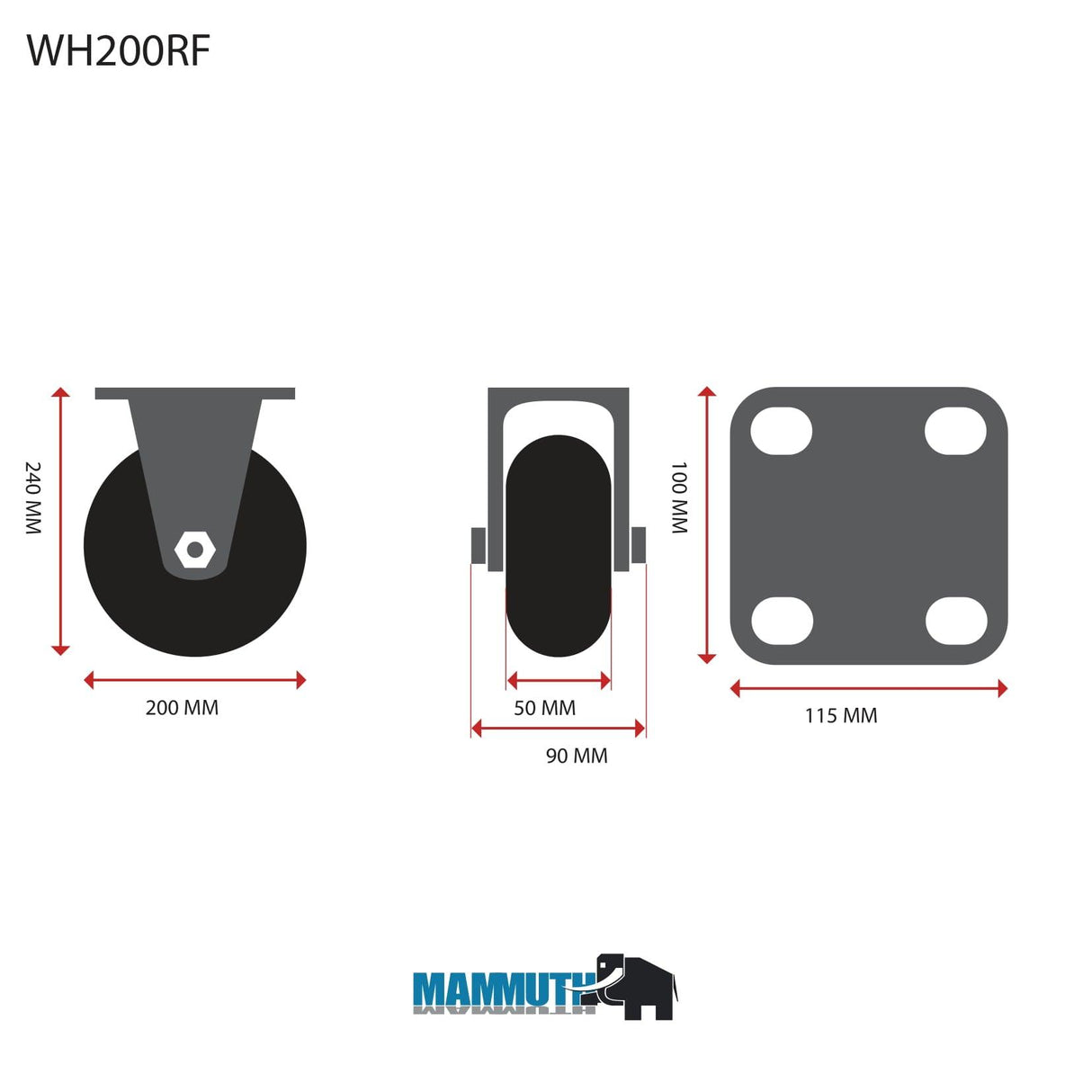 MAMMUTH Bockrolle 270kg 200 x 50mm Gummi Ersatzrad Ersatzrolle Rolle WH200RF - Tools.de TP Profishop GmbH