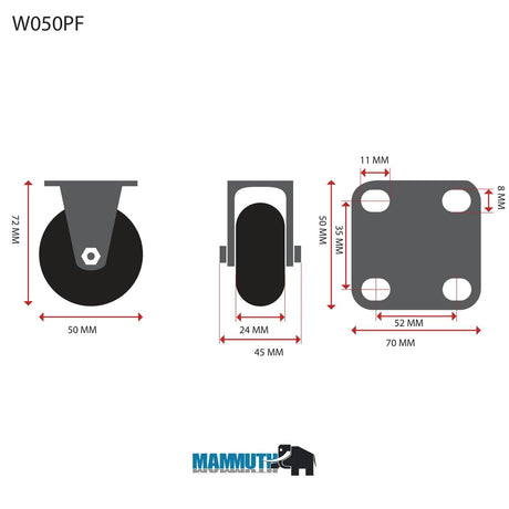 MAMMUTH Bockrolle 45kg 50 x 24mm PU Ersatzrad Ersatzrolle Rolle Rad W050PF - Tools.de TP Profishop GmbH