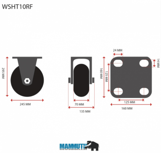MAMMUTH Bockrolle 800kg 245 x 70mm / Gummi Rolle / Festes Rad WSHT10RF - Tools.de TP Profishop GmbH