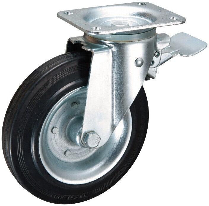 MAMMUTH Lenkrolle mit Bremse 230kg 200 x 30mm Gummi Ersatzrad Ersatzrolle Rolle WE200RSDB - Tools.de TP Profishop GmbH