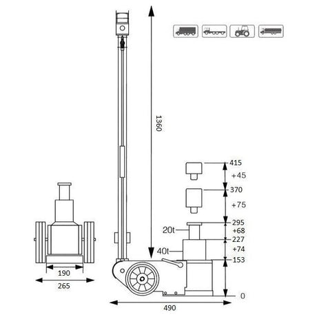 MAMMUTH LKW Wagenheber Lufthydraulisch LKW 40T - 20T Pneumatikantrieb FJ40AHT - Tools.de TP Profishop GmbH