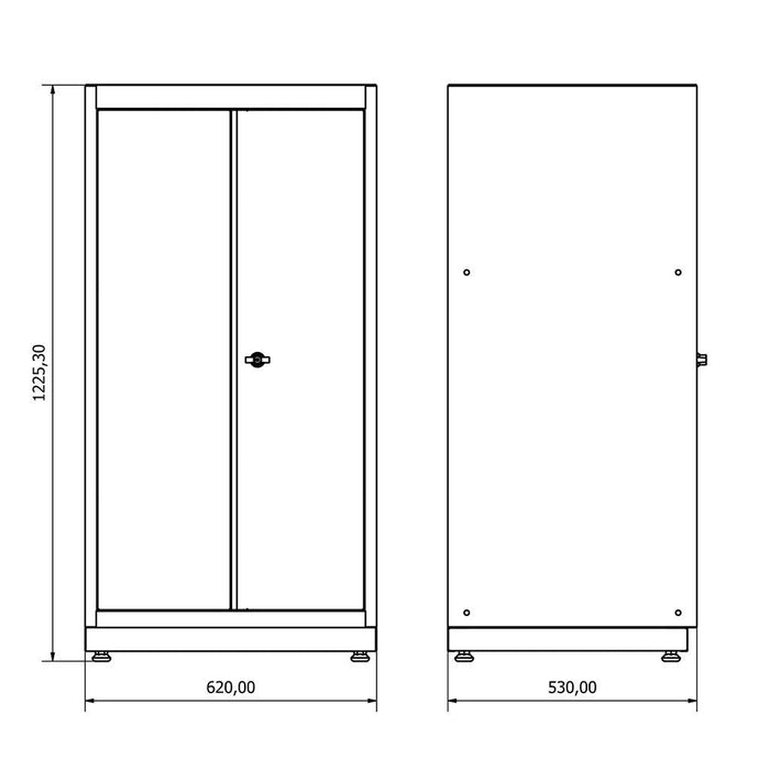 TOOLBOX4YOU Standschrank 2 Türen niedrig Modell Expert BG62SCD2L - Vormontiert, Freistehend, 1,2mm dickes Blech - Tools.de TP Profishop GmbH