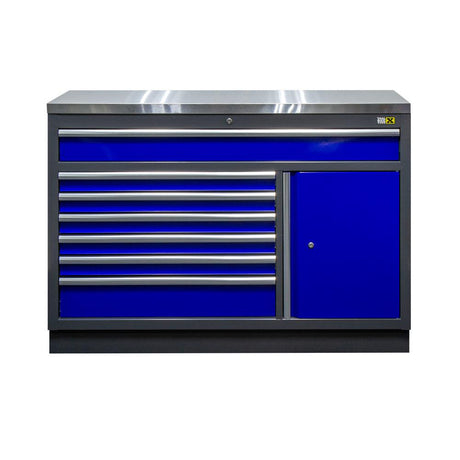 TOOLBOX4YOU Unterschrank breit 7 Schubladen und 1 Tür mit Edelstahlarbeitsplatte GC13L7S - Tools.de TP Profishop GmbH