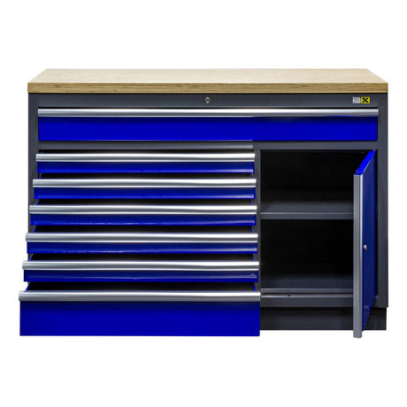 TOOLBOX4YOU Unterschrank breit 7 Schubladen und 1 Tür mit Massivholz Arbeitsplatte GC13L7W - Tools.de TP Profishop GmbH