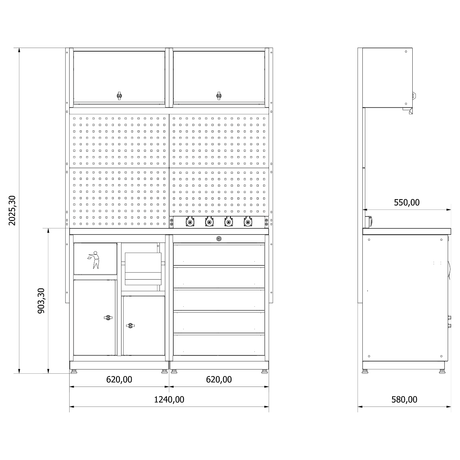 TOOLBOX4YOU Werkstattmodul 1 Expert - Profi Werkbank mit Steckdosen BGMOD1, vormontiert, Freistehend, 1,2mm dickes Blech - Tools.de TP Profishop GmbH