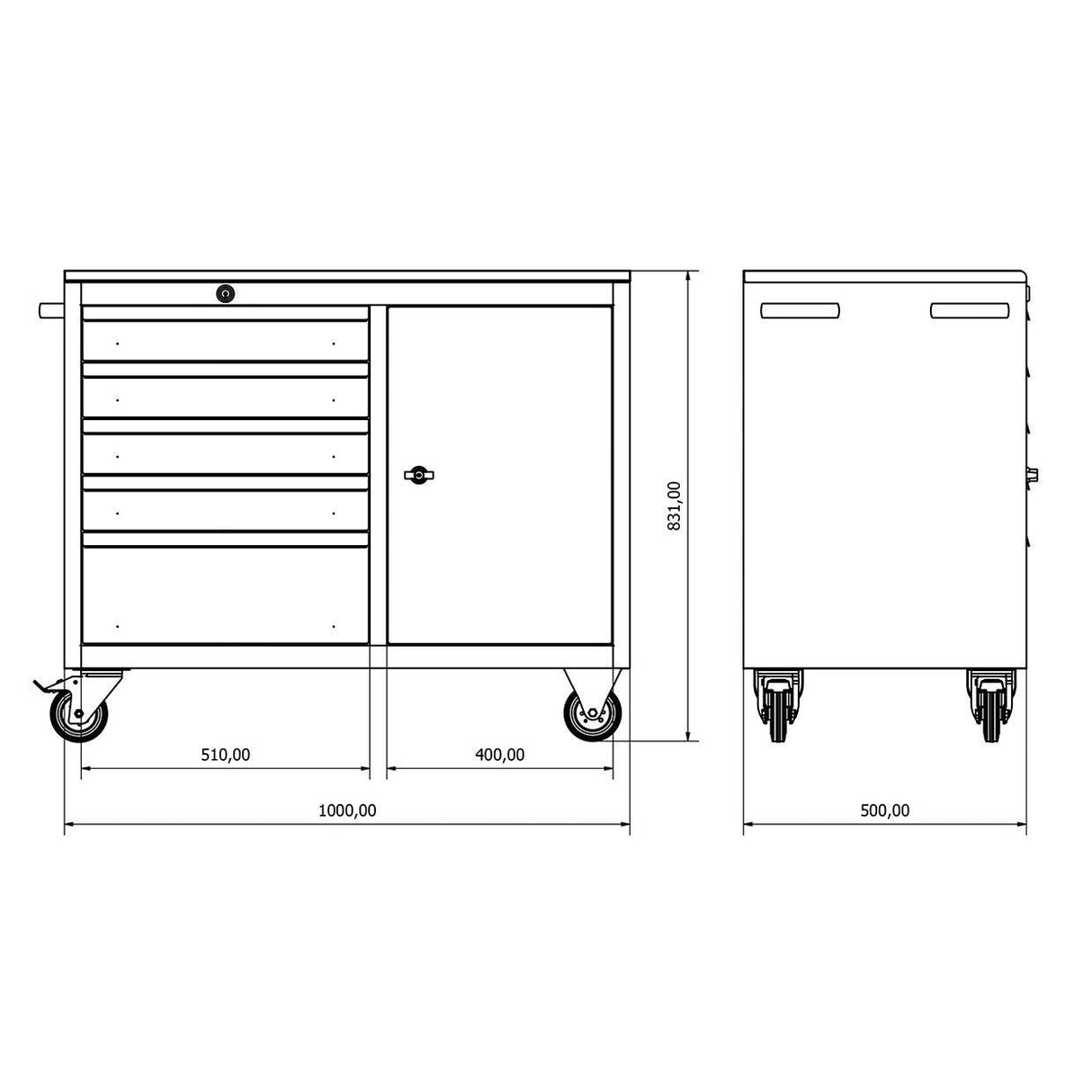 TOOLBOX4YOU Werkzeugwagen mit 5 Schubladen und 1 Tür BG100TB - Tools.de TP Profishop GmbH