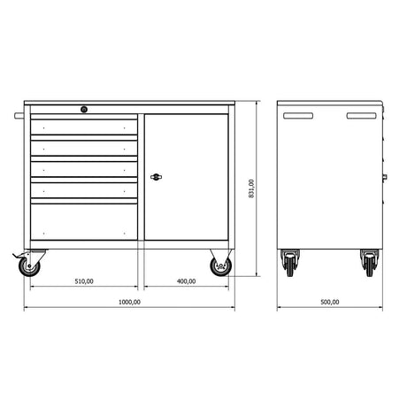 TOOLBOX4YOU Werkzeugwagen mit 5 Schubladen und 1 Tür BG100TB - Tools.de TP Profishop GmbH