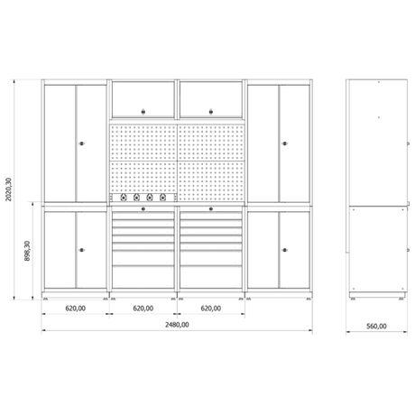 TOOLBOX4YOU Workshopmodul C Expert - Profi Werkbank mit Steckdosen BGMODC - Vormontiert, Freistehend, 1,2mm dickes Blech - Tools.de TP Profishop GmbH