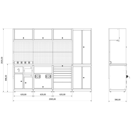 TOOLBOX4YOU Workshopmodul D Expert- Profi Werkbank mit Steckdosen BGMODD - Vormontiert, Freistehend, 1,2mm dickes Blech - Tools.de TP Profishop GmbH