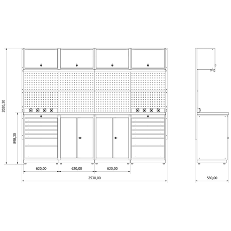 TOOLBOX4YOU Workshopmodul E Expert - Profi Werkbank mit Steckdosen BGMODE - Vormontiert, Freistehend, 1,2mm dickes Blech - Tools.de TP Profishop GmbH