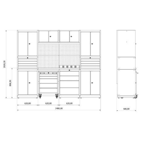 TOOLBOX4YOU Workshopmodul F Expert - Profi Werkbank mit Steckdosen BGMODF - Vormontiert, Freistehend, 1,2mm dickes Blech - Tools.de TP Profishop GmbH