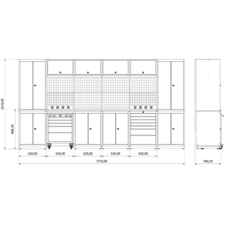 TOOLBOX4YOU Workshopmodul G Expert - Profi Werkbank mit Steckdosen BGMODG - Vormontiert, Freistehend, 1,2mm dickes Blech - Tools.de TP Profishop GmbH