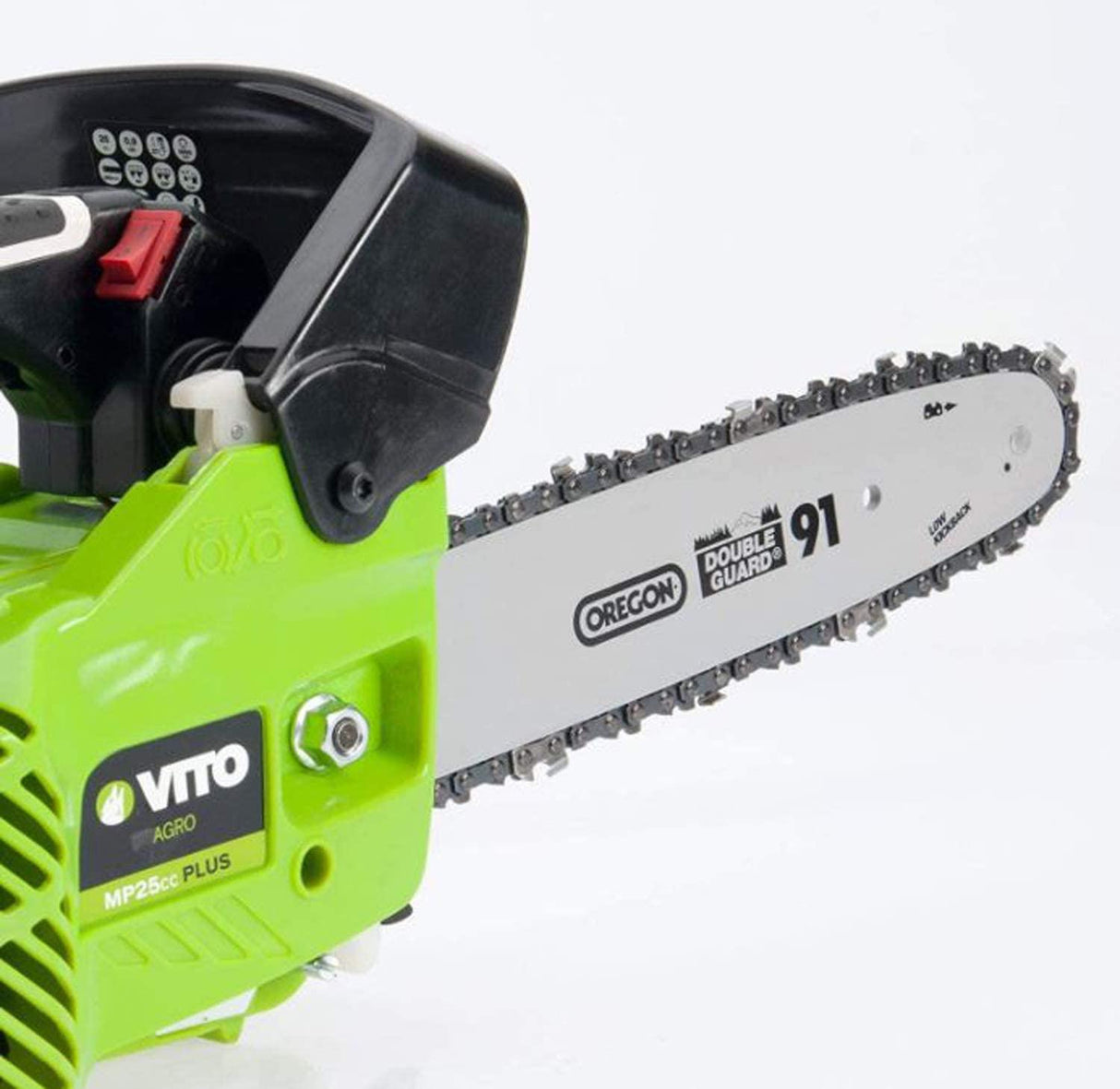 VITO 1.22PS kleine Einhand Benzin Motorsäge, Oregon Double Guard 3/8" Sägekette, Führungsschiene 10“ 25,40cm - Tools.de TP Profishop GmbH