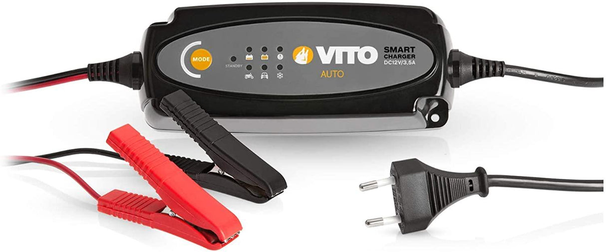 VITO 12V Smart Charger - Vollautomatisches Batterieladegerät - Erhaltungsladegerät - Ladegerät 12 V Ladestatus Akku Auto VITO 3in1 - Tools.de TP Profishop GmbH