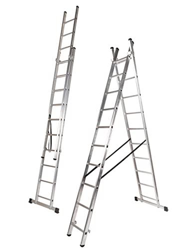 VITO 2-teilige Alu-Kombileiter 3.37m, Anlegeleiter 5.78m, Vielzweckleiter, Schiebeleiter 2x12 rutschfeste Sprossen belastbar bis 150 kg, Aluleiter VIEDQ35 made in Europe, Leiter EN131 rostfrei - Tools.de TP Profishop GmbH
