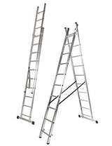 VITO 2-teilige Alu-Kombileiter 3.37m, Anlegeleiter 5.78m, Vielzweckleiter, Schiebeleiter 2x12 rutschfeste Sprossen belastbar bis 150 kg, Aluleiter VIEDQ35 made in Europe, Leiter EN131 rostfrei - Tools.de TP Profishop GmbH