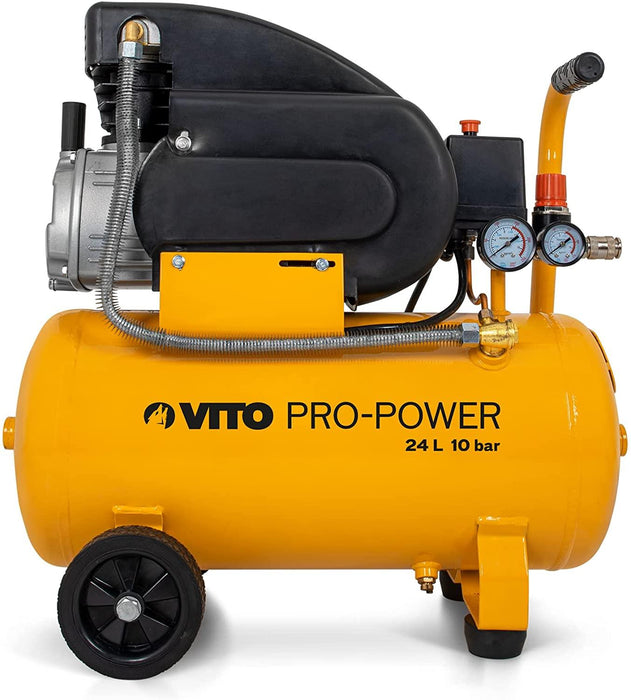 VITO Ölkompressor 24 L - 10 bar / 145 psi / 2,5 PS / 1,9 kW / 230V -  Kompressor inkl. Druckminderer, 24 L-Tank, 2 Manometer, 2  Schnellkupplungen, Ein/Aus-Schalter, Sicherheitsventil, Wärmeschutz 