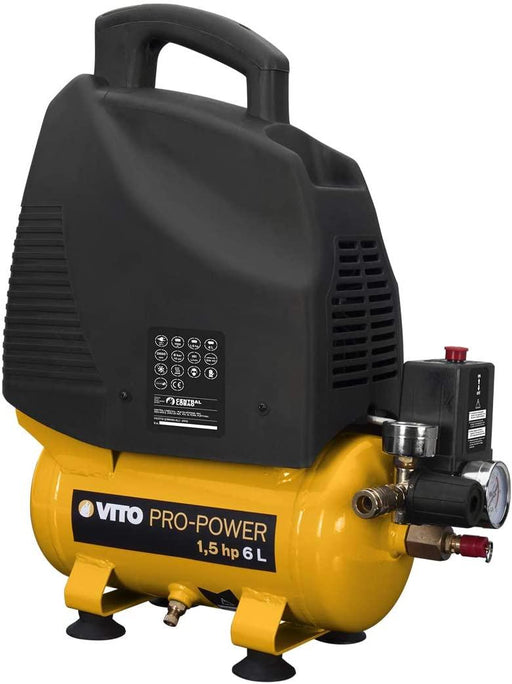 VITO 6L Ölfreier Kompressor 1,5 PS / 230 V 1100 W - 6 Liter Kompressor ohne Öl - für Heimwerker und Profis - Tools.de TP Profishop GmbH