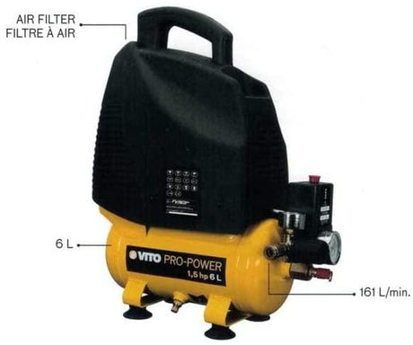 VITO 6L Ölfreier Kompressor 1,5 PS / 230 V 1100 W - 6 Liter Kompressor ohne Öl - für Heimwerker und Profis - Tools.de TP Profishop GmbH