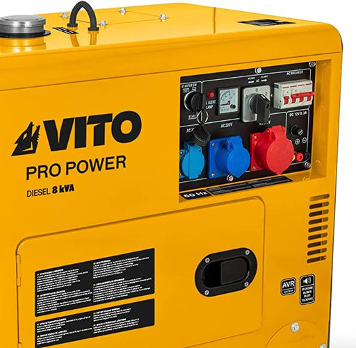 VITO 8kVA 12PS Silent Diesel Heizöl HEL** Stromerzeuger 6,5kW 400V E-Start luftgekühlt Ölmangelsicherung Überlastschalter AVR ATS - Tools.de TP Profishop GmbH