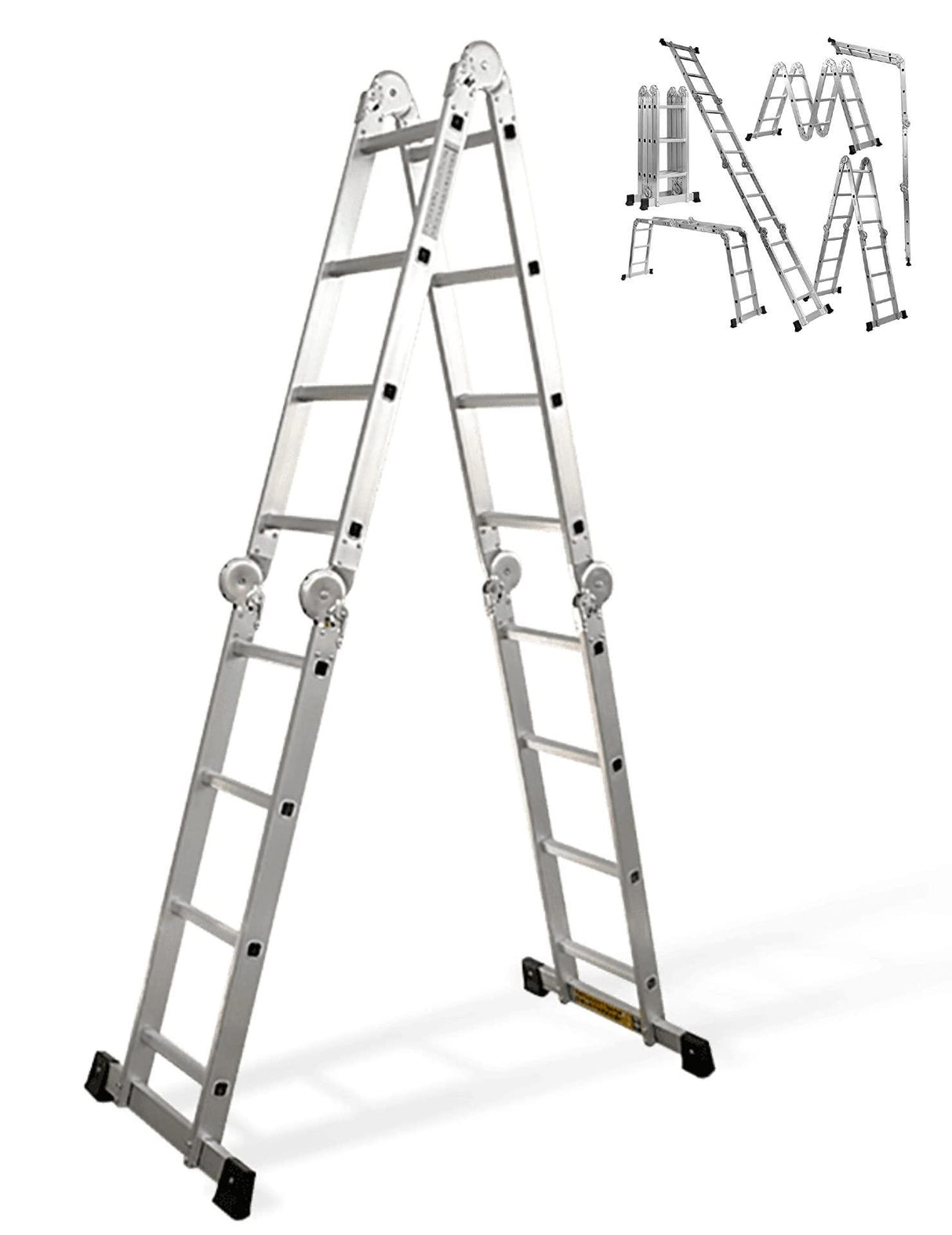 VITO Arbeitsbühne Leiter, 4x4 Klappleiter, Mehrzweckleiter 5,51 m, Aluleiter, Haushaltsleiter, bis 150 kg, 16 Stufen, Sicher und zuverlässig EN 131, Alu-Silber VIEM47 - Tools.de TP Profishop GmbH