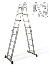 VITO Arbeitsbühne Leiter, 4x4 Klappleiter, Mehrzweckleiter 5,51 m, Aluleiter, Haushaltsleiter, bis 150 kg, 16 Stufen, Sicher und zuverlässig EN 131, Alu-Silber VIEM47 - Tools.de TP Profishop GmbH
