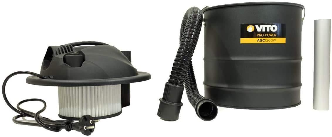 VITO Aschesauger bis 50°, 1200W 18L Kaminsauger, Hepa Filter, 1M Saugschlauch, 0,2M Alu-Saugrohr, Geeignet für Grill, Ofen, Kamin und Kohlenbecken. - Tools.de TP Profishop GmbH