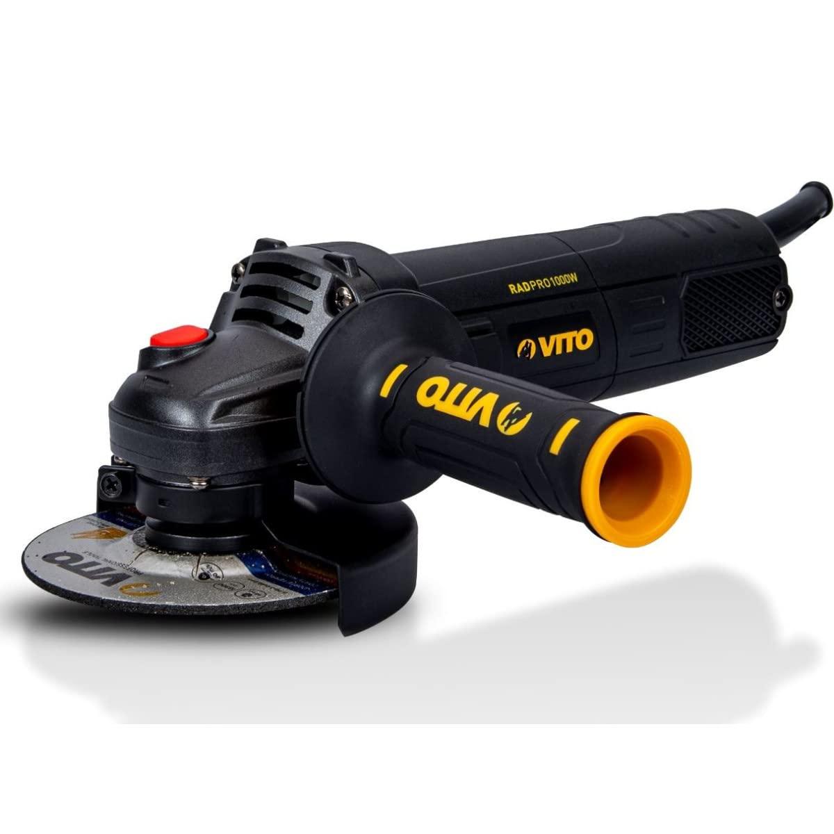 VITO Black Series 115 mm Profi Winkelschleifer 1000 Watt, Leerlaufdrehzahl: 11000 /min austauschbare Kohlebürsten, Überlastungsschutz, Sanftanlauf, Spindelarretierung, 3-Pos-Zusatzhandgriff - Tools.de TP Profishop GmbH