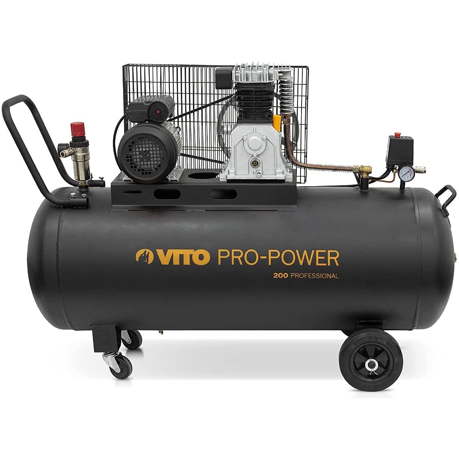 VITO Black Series Pro-Power 200 Liter Kompressor 10 bar 230v 4 PS (12 bar max) 400L/Min - Luftkompressor 200L Kessel Ölgeschmiert, Druckluftkompressor 10 Bar Kompressor 3000W - Tools.de TP Profishop GmbH