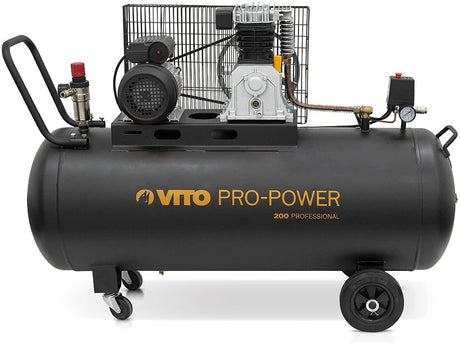 VITO Black Series Pro-Power 200 Liter Kompressor 10 bar 230v 4 PS (12 bar max) 400L/Min - Luftkompressor 200L Kessel Ölgeschmiert, Druckluftkompressor 10 Bar Kompressor 3000W - Tools.de TP Profishop GmbH