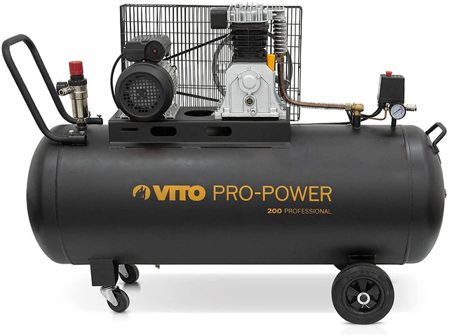 VITO Black Series Pro-Power 200 Liter Kompressor 10 bar 230v 4 PS (12 bar max) 400L/Min - Luftkompressor 200L Kessel Ölgeschmiert, Druckluftkompressor 10 Bar Kompressor 3000W - Tools.de TP Profishop GmbH