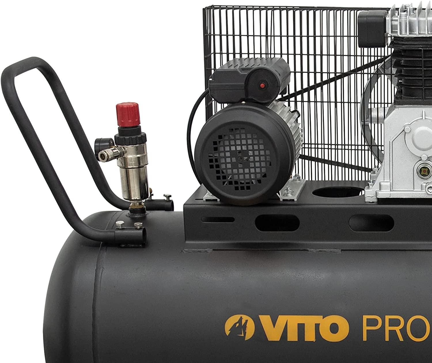 VITO Black Series Kompressor mit Riemenantrieb 200 L - mit  Ein/Aus-Schalter, Rückstandsventil, Sicherheitsventil, Ölstandsanzeige,  Wärmeschutz, Ölgeschmiert - 10 bar / 230V / 4 PS / 3000W / 400L/Min - Pro  Power 
