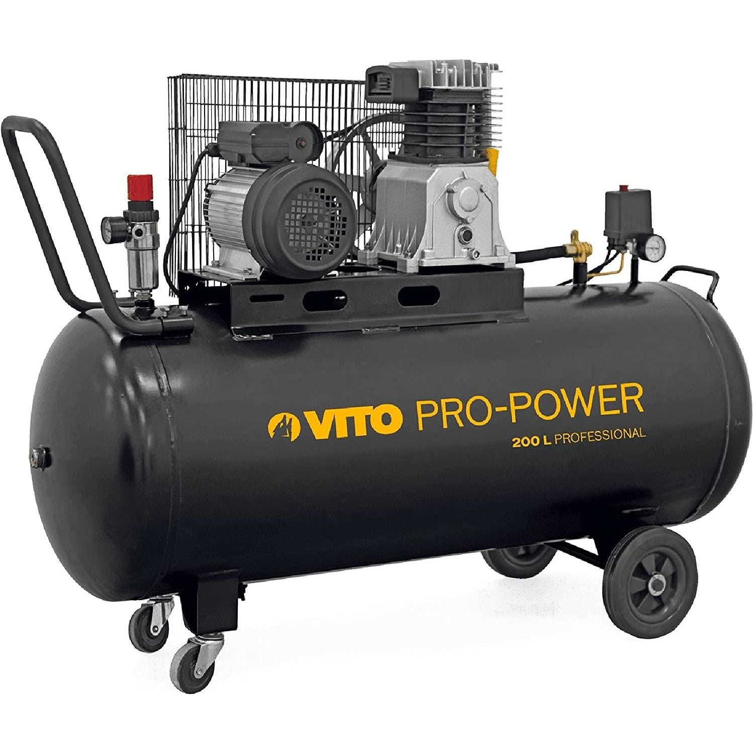 VITO Black Series Pro-Power 200 Liter Kompressor 10 bar 230v 4 PS (12 bar max) 400L/Min - Luftkompressor 200L Kessel Ölgeschmiert, Druckluftkompressor 10 Bar Kompressor 3000W - Tools.de TP Profishop GmbH