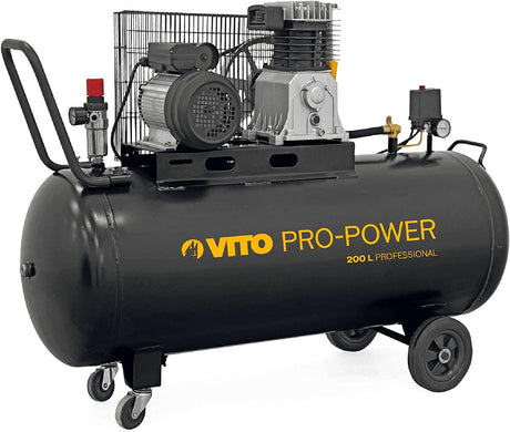 VITO Black Series Pro-Power 200 Liter Kompressor 10 bar 230v 4 PS (12 bar max) 400L/Min - Luftkompressor 200L Kessel Ölgeschmiert, Druckluftkompressor 10 Bar Kompressor 3000W - Tools.de TP Profishop GmbH