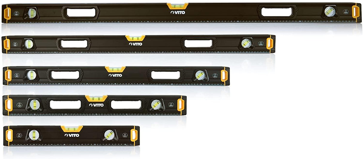 VITO Black Series Profi magnetische Wasserwaagen Set 5 tlg. 45, 60, 80, 100 und 120cm Profi Alu Set Wasserwaage robust, Aluminium Gehäuse, rundum ablesbar, robuste Endkappen - Tools.de TP Profishop GmbH