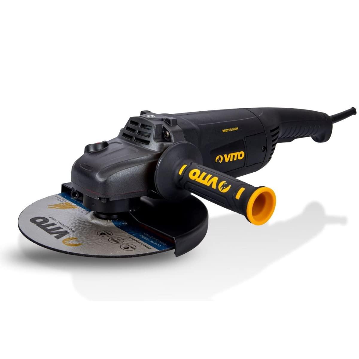VITO Black Series Profi Winkelschleifer 2600 Watt, 230mm Scheiben-ø, Leerlaufdrehzahl: 6500 /min austauschbare Kohlebürsten, Sanftanlauf, Spindelarretierung, 3-Pos-Zusatzhandgriff - Im Karton - Tools.de TP Profishop GmbH